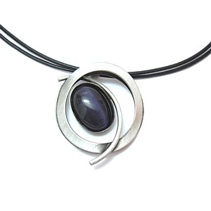 Brushed Aluminum Dark Purple Circle Necklace on Leather